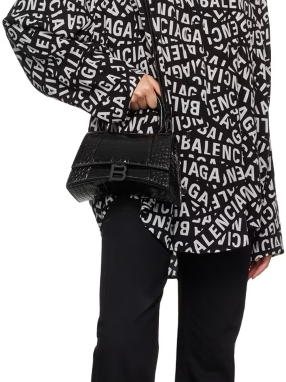 Balenciaga Black Croc-Embossed Hourglass Crossbody